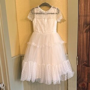 Trish scully pearl and Swiss dot flower girl dress